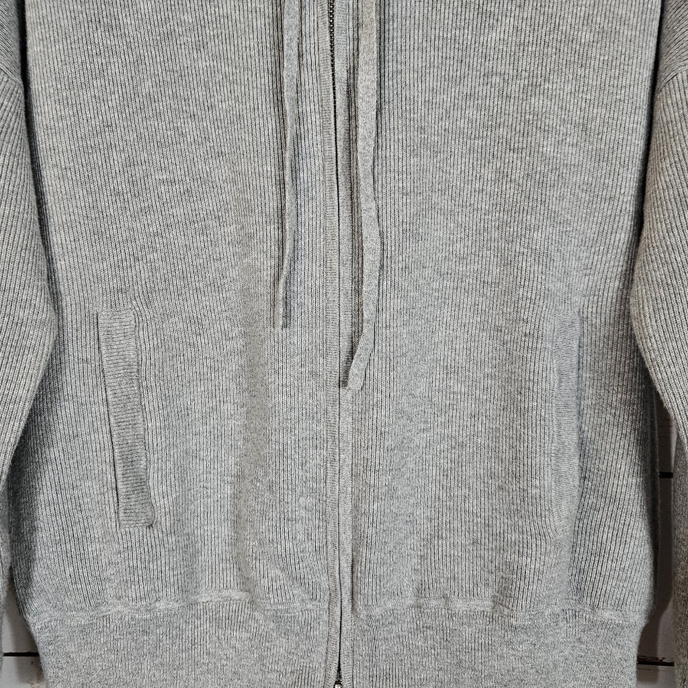 White + Warren | Gray Ribbed Knit Zip Up Hoodie - Picture 4 of 7